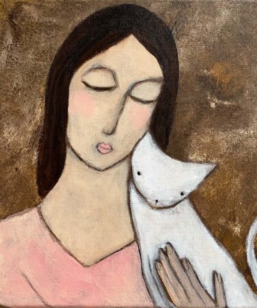 "Herzenszeit" Katzenmalerei 30x30 cm Bild auf Leinwand
