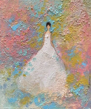 'Blütenzart" Malerei mit Braut im Blumenfeld 30x24 cm