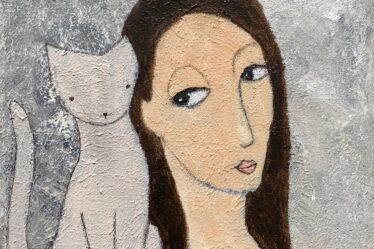 "Ganz bei dir" Original Malerei mit Katzenmotiv 30x30 cm