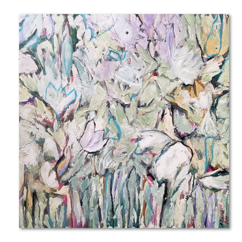 "Sense of Summer" 100x100 cm Malerei mit floralen Formen