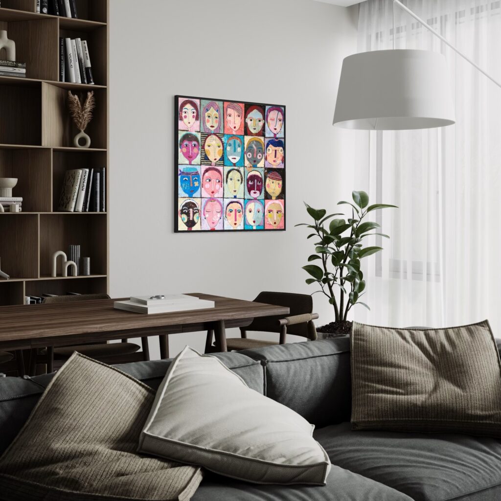Malerei "Moodboard" im Raum - visuelles Beispiel mit Schattenfugenrahmen